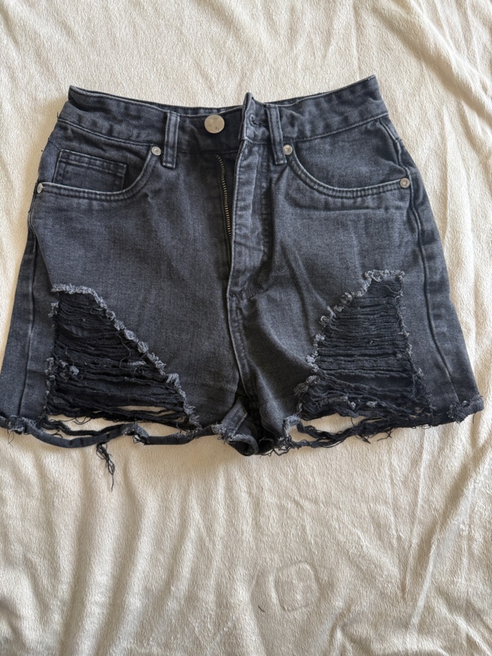 Cotton On Black High-Rise Distressed Denim Shorts